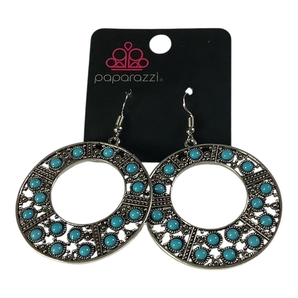 Paparazzi‎ Jewelry San Diego Samba Blue Earrings Dangle Turquoise Silver Tone